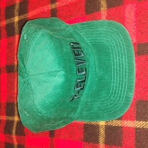 Vtg 7-Eleven Corduroy Embroidered Uniform Gas Station Cap Green